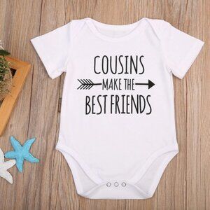 Baby white onesie outfit short sleeve cousins friends girl boy adorable new